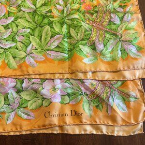 Vintage Christian Dior Silk Scarf - Floral & Butterfly Design